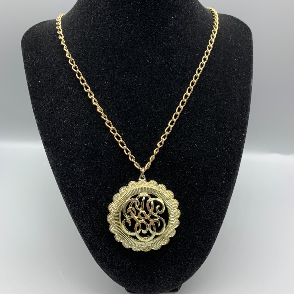 Vintage Coco Gold-Tone Necklace with 21" Chain and Round Scalloped Pendant